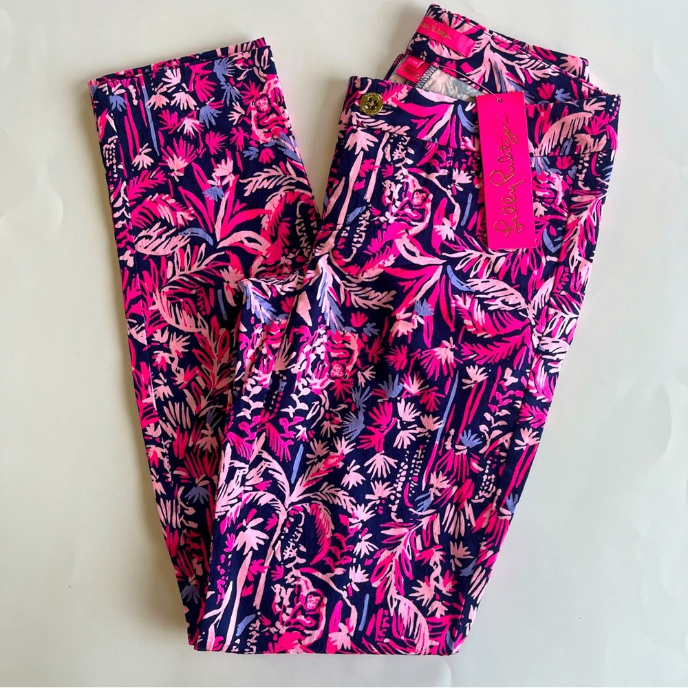 Lilly Pulitzer Women's 00 Kelly Skinny Ankle Pant Swing of Things Pink Navy